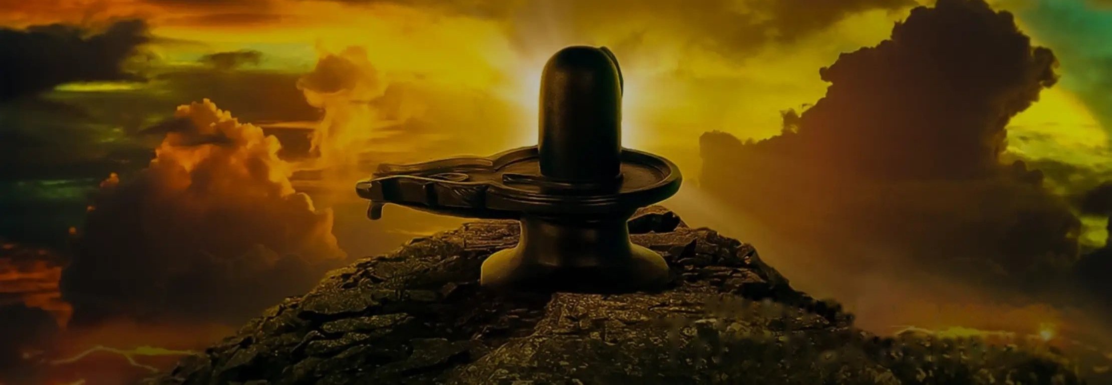 Sacred Shivling at Trimbakeshwar Jyotirlinga silhouetted against a golden sunset sky